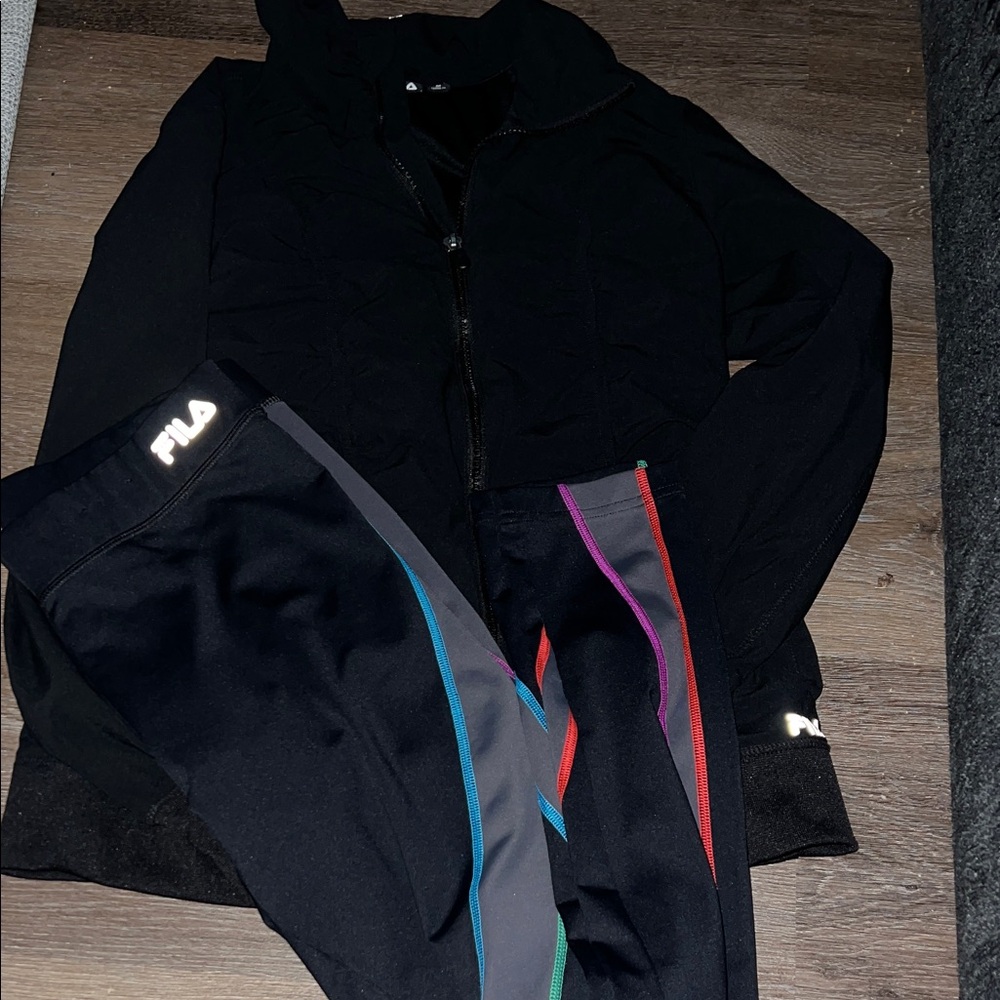 Fila Black Rutched Athletic Jacker  Paired With Fila Leggings , Medium GUC